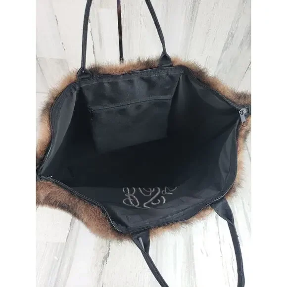 Murval Paris Black Faux Fur Tote Bag Women's Purse Monogram RSL - Picture 9 of 12